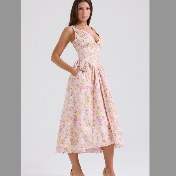 House of CB EMMELINA Pink Meadow Print Cotton Corset Sundress Plus Cup S / Small - Picture 2 of 5